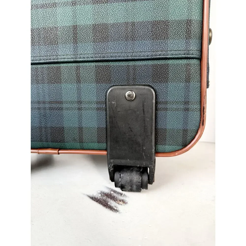 Polo Ralph Lauren Blackwatch Plaid Carry On Luggage Suitcase Leather Navy Green